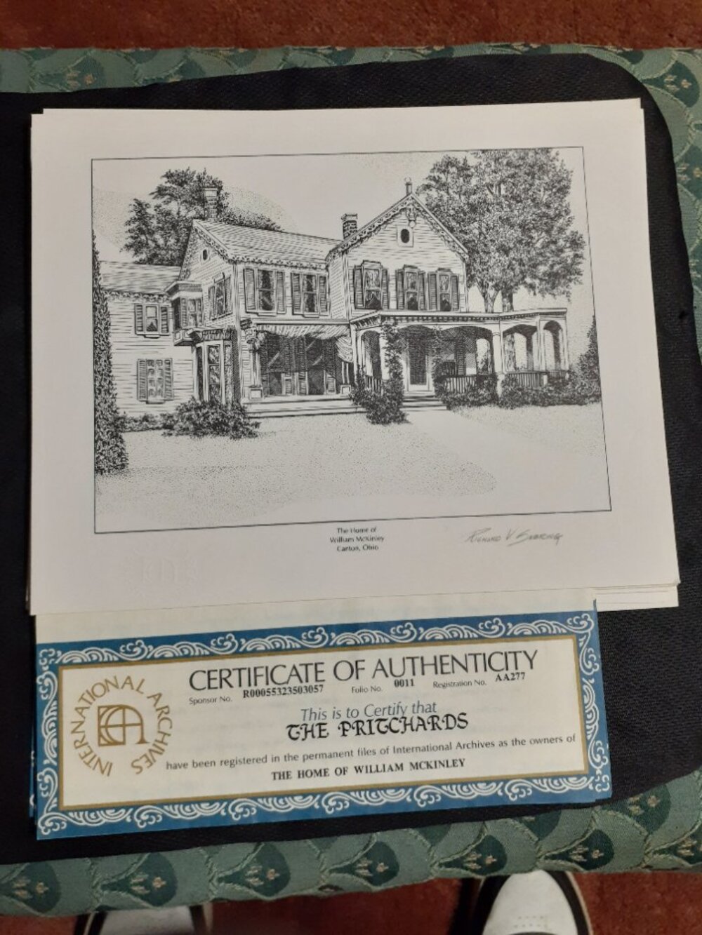 signed lithograph  of the home of William McKinley